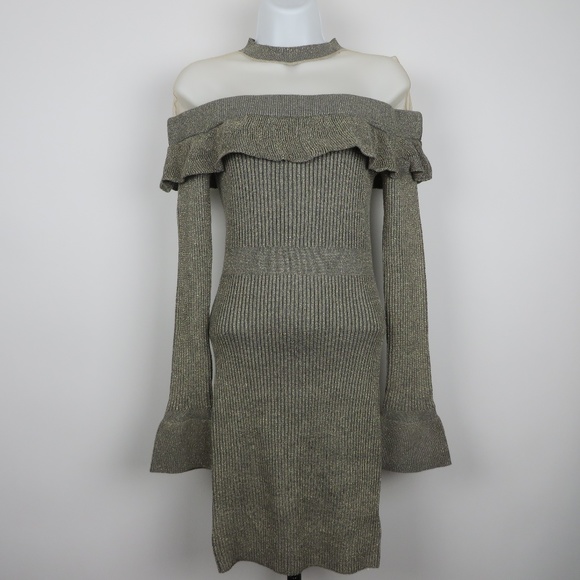 Endless Rose Dresses & Skirts - Endless Rose gray small metallic off shoulder sweater dress